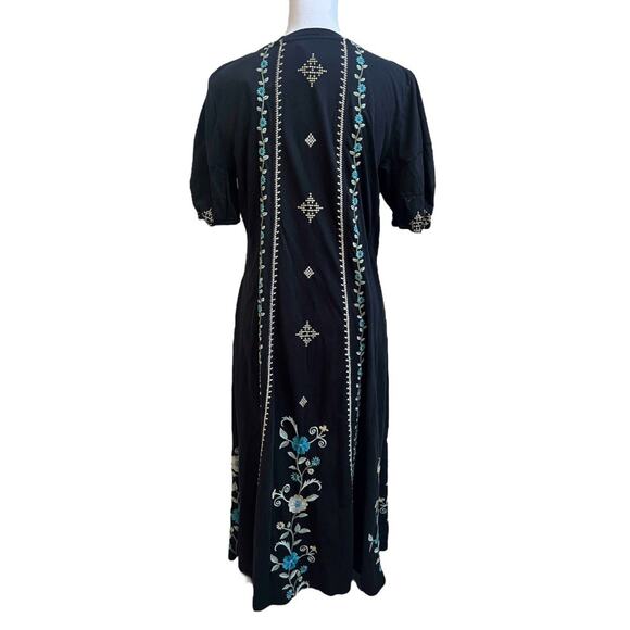 JOHNNY WAS NWT Jaanvi Black Midi Dress Balloon Slv Embroidered Boho Chic Sz S - Picture 2 of 5